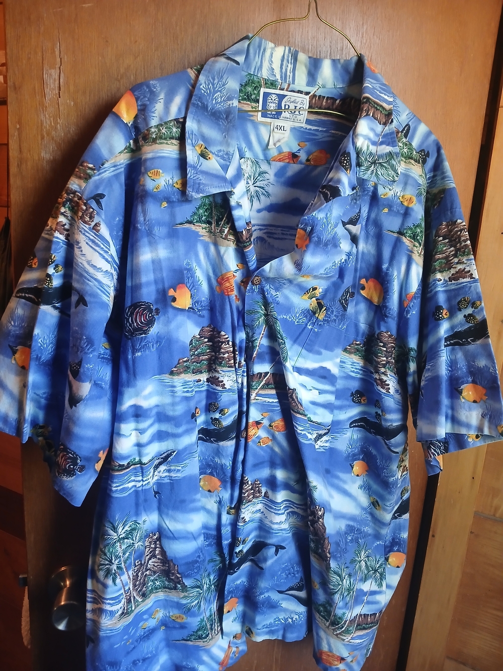 Vintage Blue Hawaiian Button-Down Shirt by RJC